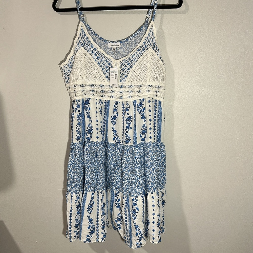 Blue and white patch babydoll dress